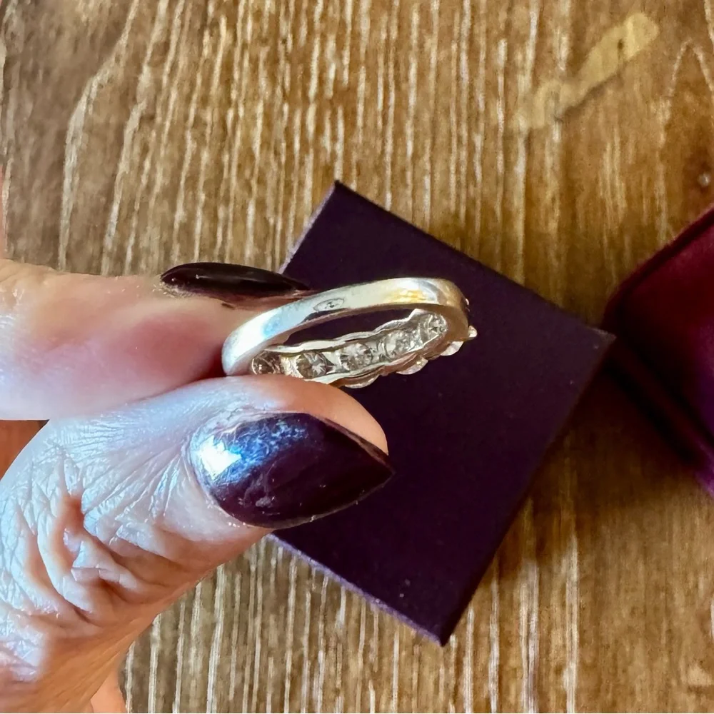 Solid 14k white gold 5 stone anniversary band ring 6.25 - Picture 9 of 16